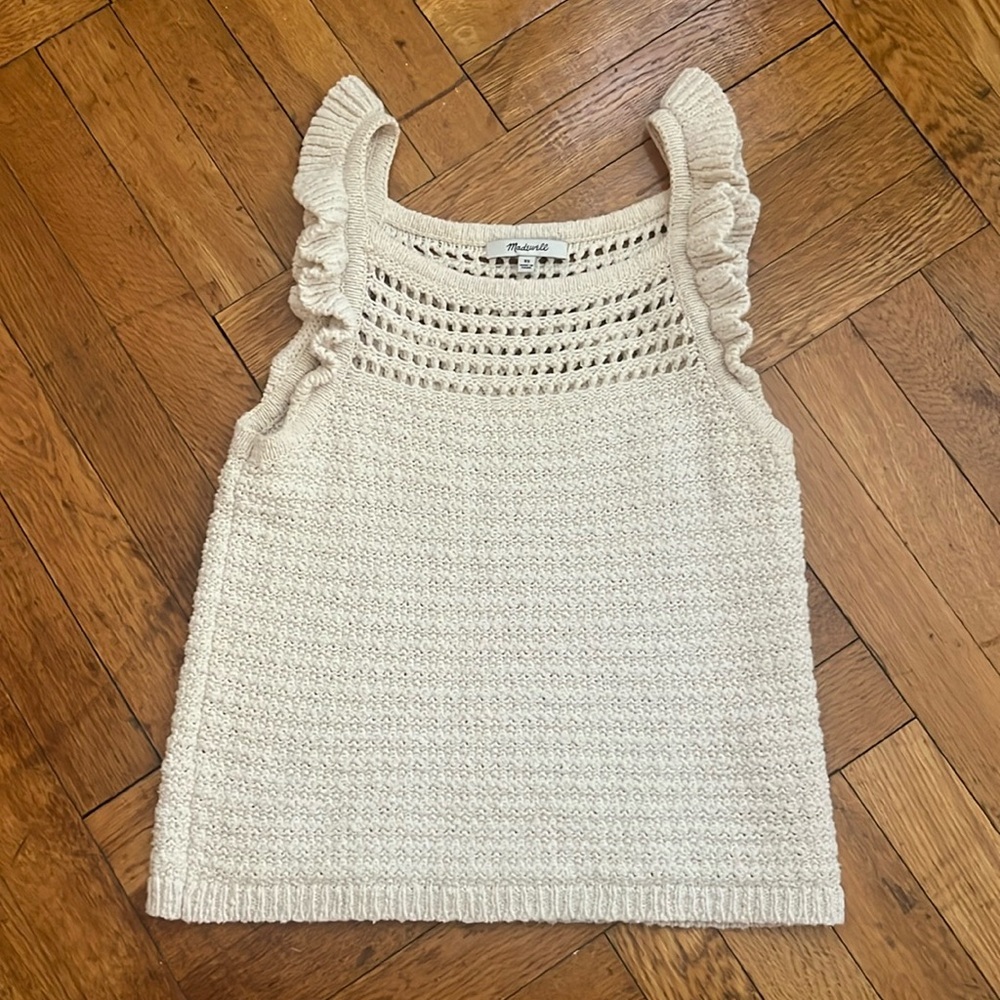 Madewell Crocheted Ruffle-Strap Sweater Tank Cream Extra Small